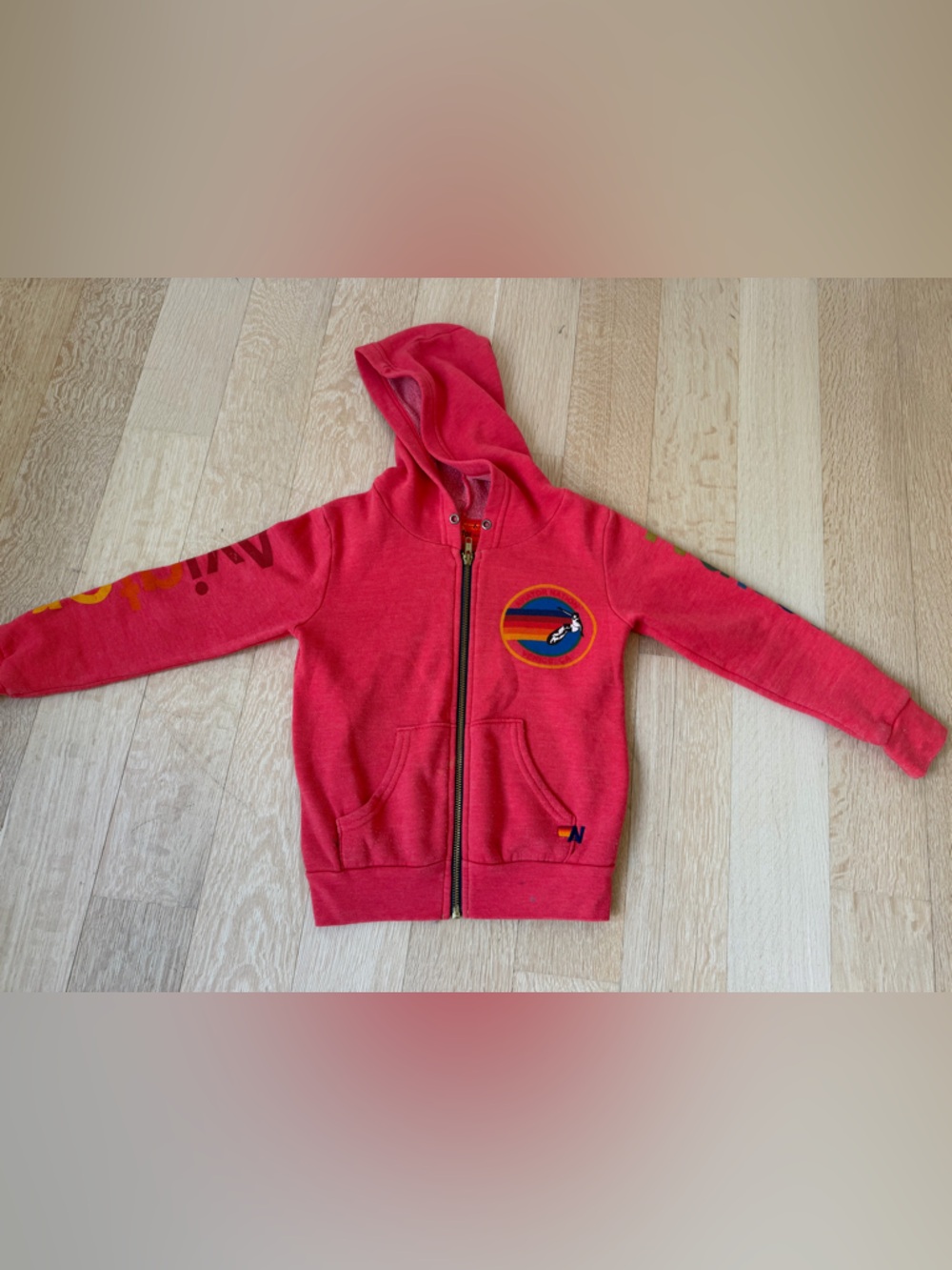 Aviator Nation Coral Pink Zip Hoodie with Signature Label